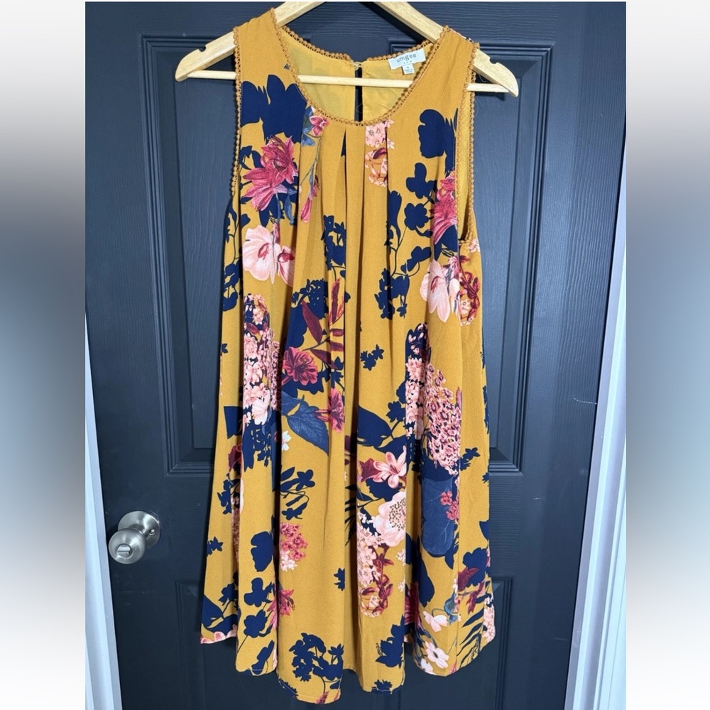 Umgee Boho Floral Print Sleeveless Dress Tunic Yellow Oversized S Fall